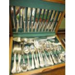 A cased canteen of Italian electroplated cutlery including knives forks, spoons, dessert spoons,