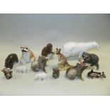 Beswick exotic and wild animals to include a polar bear and two cubs, a brown bear,