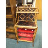 A Victorian bamboo and Japanned lacquer glazed side cabinet with shelf over a decorative panel of