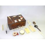 A collection of ivory, treen and tortoiseshell works of art including sewing implements to notelets,
