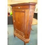 A George III oak and inlaid straight front corner cabinet,