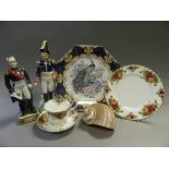 Decorative and collectable ceramics and tablewares to five trays including two Napoleonic figures,