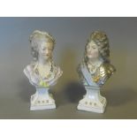 A pair of Hochst-style porcelain busts, probably Paris, depicting Louis XIV and Princess Lamballe,