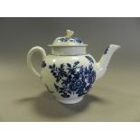 A Worcester porcelain teapot and cover transfer printed in the three flowers pattern (cracked)