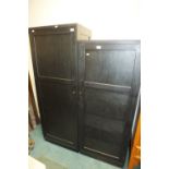 Two black painted oak wardrobes, one marked 'Bowman Brothers, Camden Town', each 61cm wide,