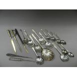 A silver mounted button hook together with a silver engraved spoon,