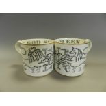 A pair of Wedgwood Queen Elizabeth II 1953 Coronation mugs designed by Richard Guyatt