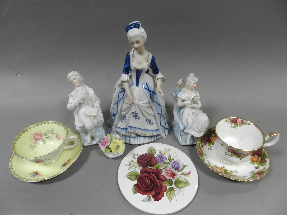 Royal Albert Old Country Roses wares, further florally decorated tea wares, Capodimonte figures,