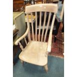 A beech framed kitchen Windsor armchair (cut down)