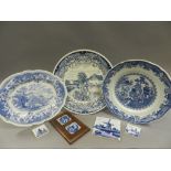 A quantity of blue printed pottery British and continental including Delft style examples to four