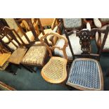 A mixed lot to include a George III design elm splat back rush seat dining chair,