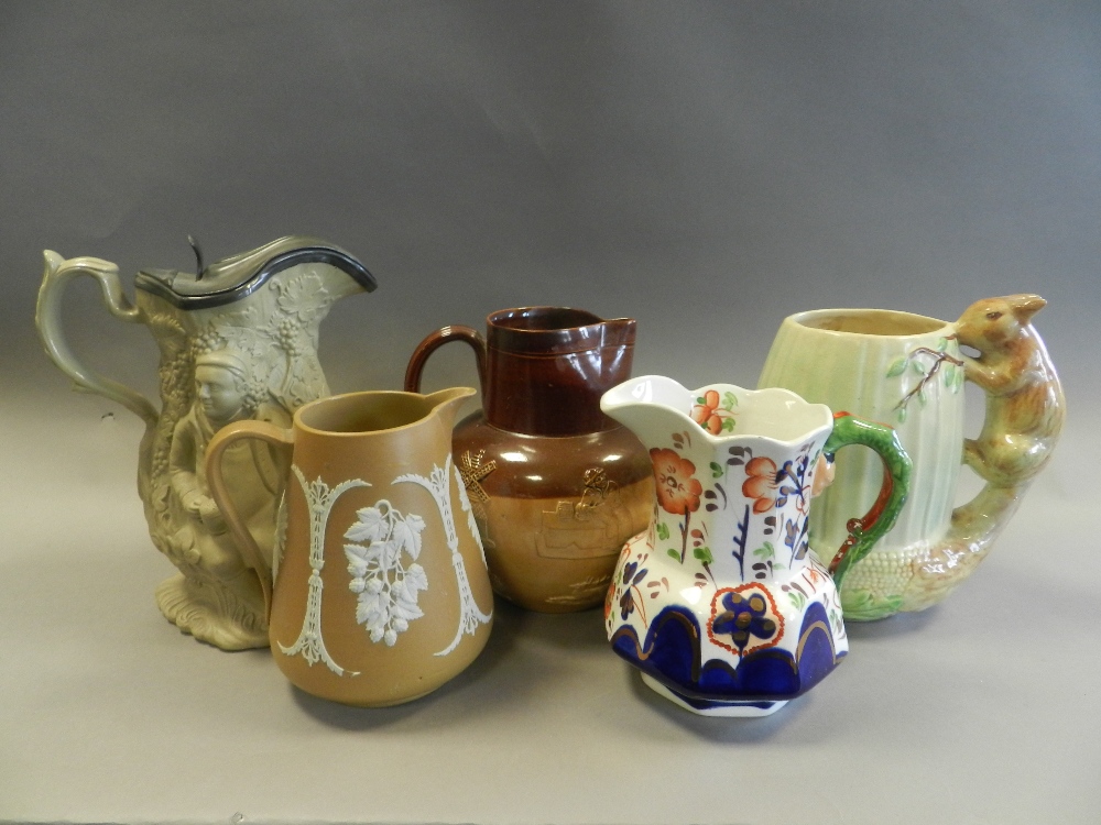 Decorative ceramics to include two Doulton Lambeth hunting ware jugs,