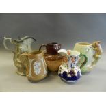 Decorative ceramics to include two Doulton Lambeth hunting ware jugs,
