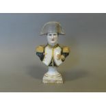 A French porcelain Meissen-style portrait bust of Napoleon Bonaparte, 18cm high.