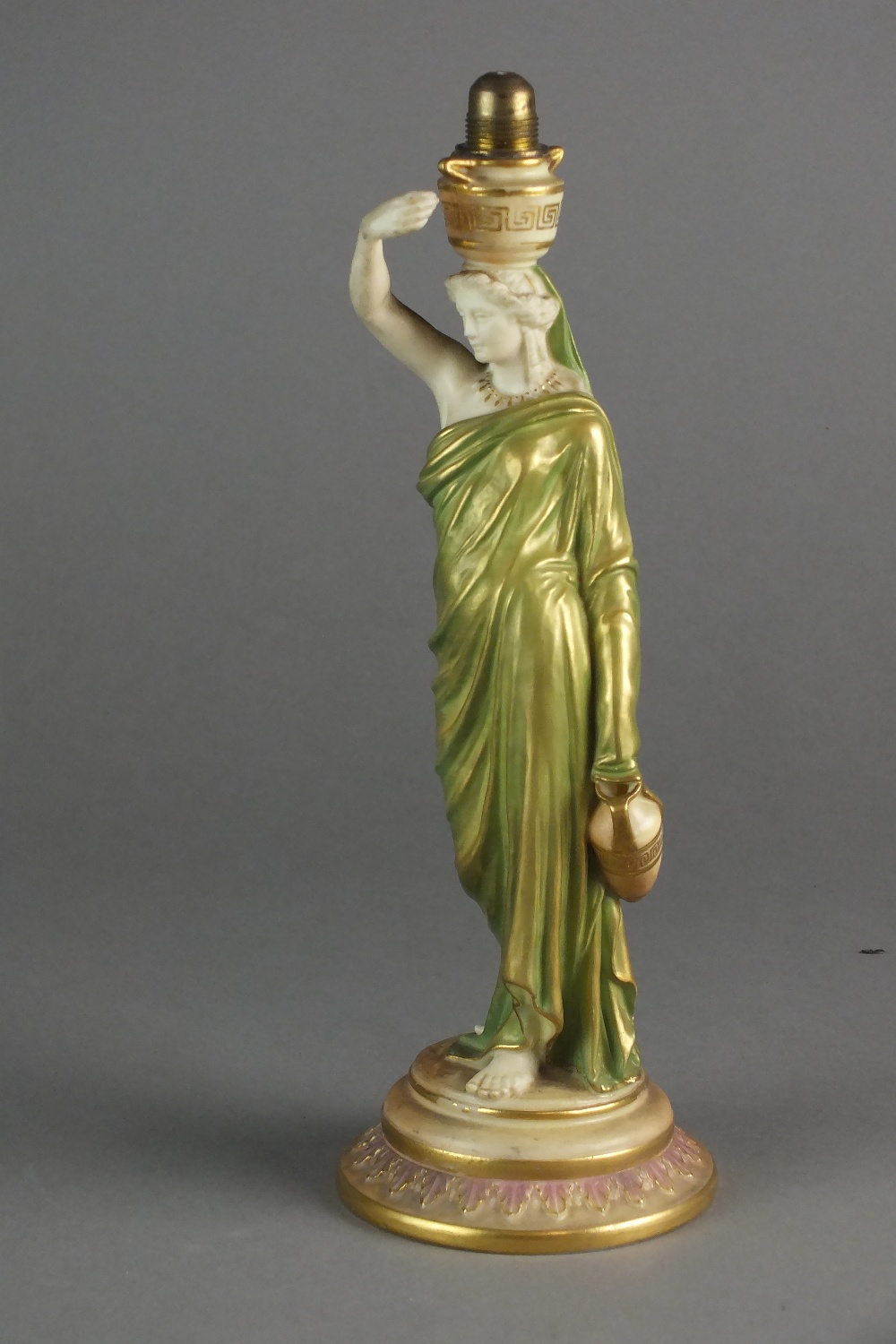 A small Royal Worcester figural lamp base modelled as a Grecian Lady, late 19th/early 20th century,