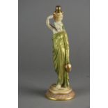 A small Royal Worcester figural lamp base modelled as a Grecian Lady, late 19th/early 20th century,