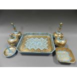 A Bohemian opalescent glass dressing table set,