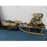 Vintage sporting items to include a Grey's of Cambridge beech framed sled,