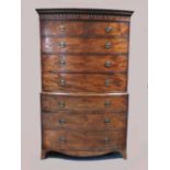 A George III mahogany bowfront chest on chest, late 18th century,