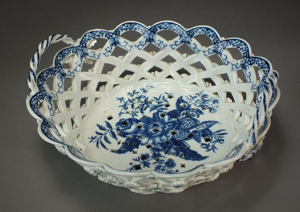 A rare Caughley oval pierced basket transfer-printed with the Pine Cone pattern, circa 1778-88,