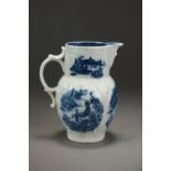 A Caughley mask head cabbage leaf jug transfer-printed in the Pleasure Boat pattern, circa 1785,