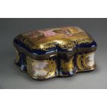 A gilt metal mounted Sevres style hinged casket with fabric interior, late 19th/early 20th century,