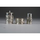 A Chinese silver three-piece cruet set, circa 1910-20, unsigned,