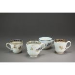 A collection of three Caughley coffee cups and one teacup, circa 1790-95,