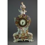 A Potschappel, Carl Thieme porcelain flower-encrusted figural mantel clock,