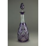 A large amethyst cut glass decanter and stopper, late 19th/early 20th century,