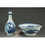 A Caughley guglet and wash stand bowl transfer-printed in the Fisherman or Pleasure Boat pattern,