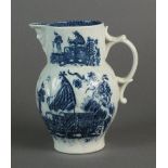 A Caughley mask-head jug transfer-printed with the Fisherman or Pleasure Boat pattern, circa 1785,