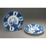 A pair of Caughley fluted plates in the Holed or Flaming rock pattern, circa 1780-82,