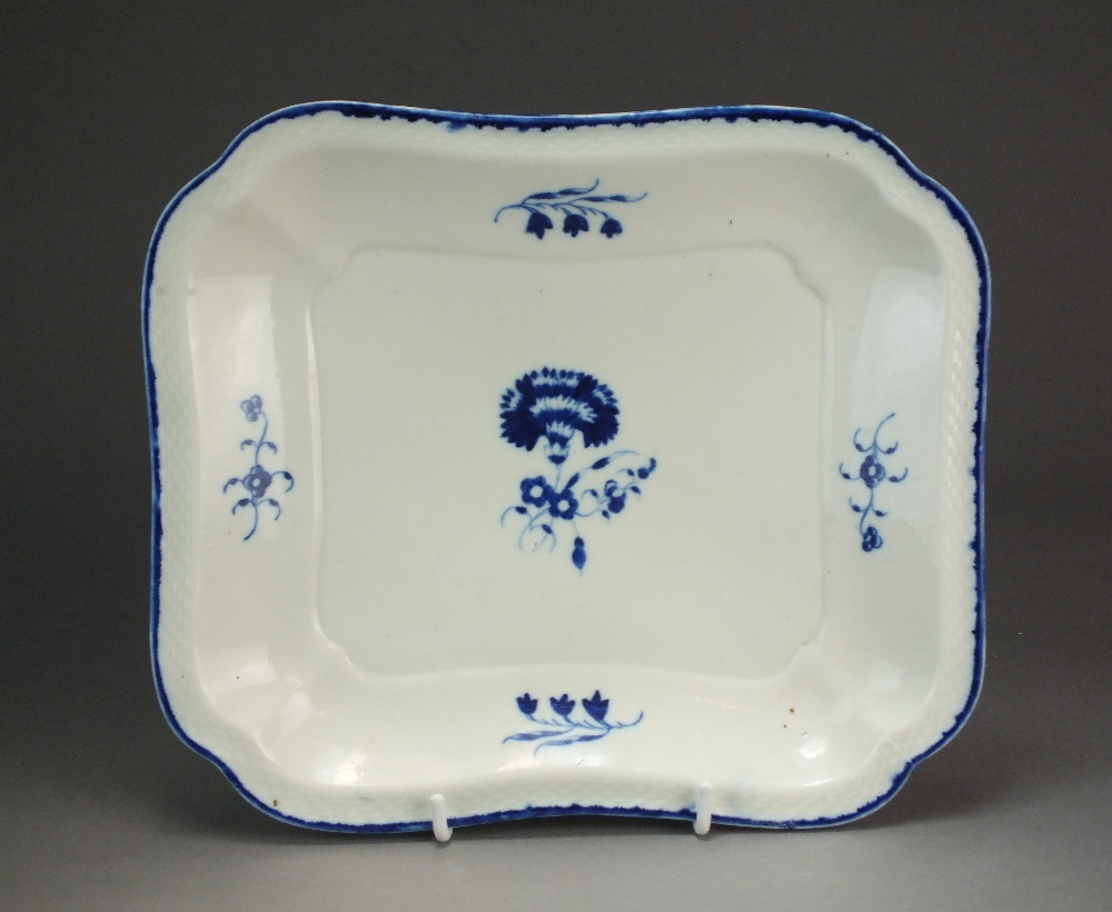A Caughley square dessert dish painted with the Carnation pattern within a basket weave border, - Image 3 of 3