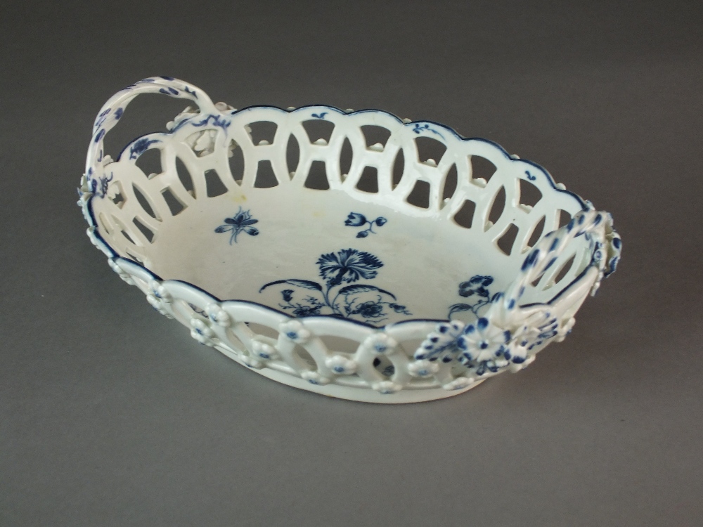 A Caughley oval basket painted in the Gillyflower I pattern, circa 1776-80,