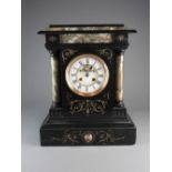 A Victorian black marble and variegated marble mantel clock, second half 19th century,