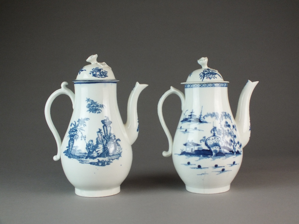 A Caughley coffee pot and cover transfer-printed with the Bell Toy pattern, circa 1780-89, unmarked,