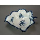 A Caughley pickle leaf dish with the very rare painted version of the Pickle Leaf Vine pattern,