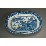 A Caughley oval baking dish transfer-printed in the Willow Nankin pattern, circa 1783-90,