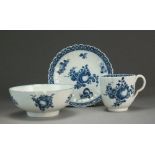 A reeded Caughley coffee cup and saucer transfer-printed with the Apple and Damson pattern, S mark,