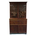 A George III mahogany secretaire cabinet bookcase,