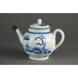 A rare Caughley teapot and cover painted with the Bridge and Windmill pattern, circa 1780, S mark,