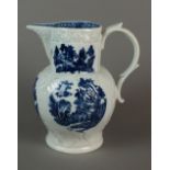 A Calcut, Jackfield blue and white cabbage leaf jug, circa 1794-96,