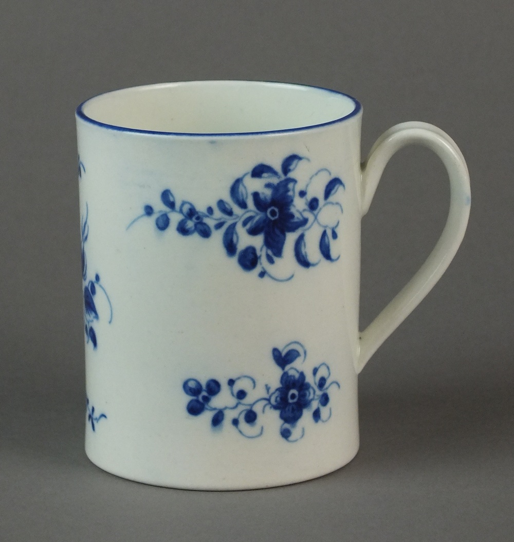 A rare Caughley mug painted in the Bright Sprigs pattern, circa 1785-92, S mark, 8.