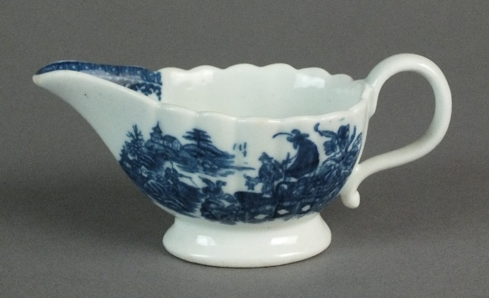 A Caughley cream boat transfer-printed in the Fisherman or Pleasure Boat pattern, circa 1780-88,