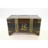 A Chinese brass bound and inlaid hardwood trunk, late Qing Dynasty,