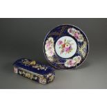 A Coalport rectangular cobalt box and cover painted with flowers and gilt, circa 1820-40,