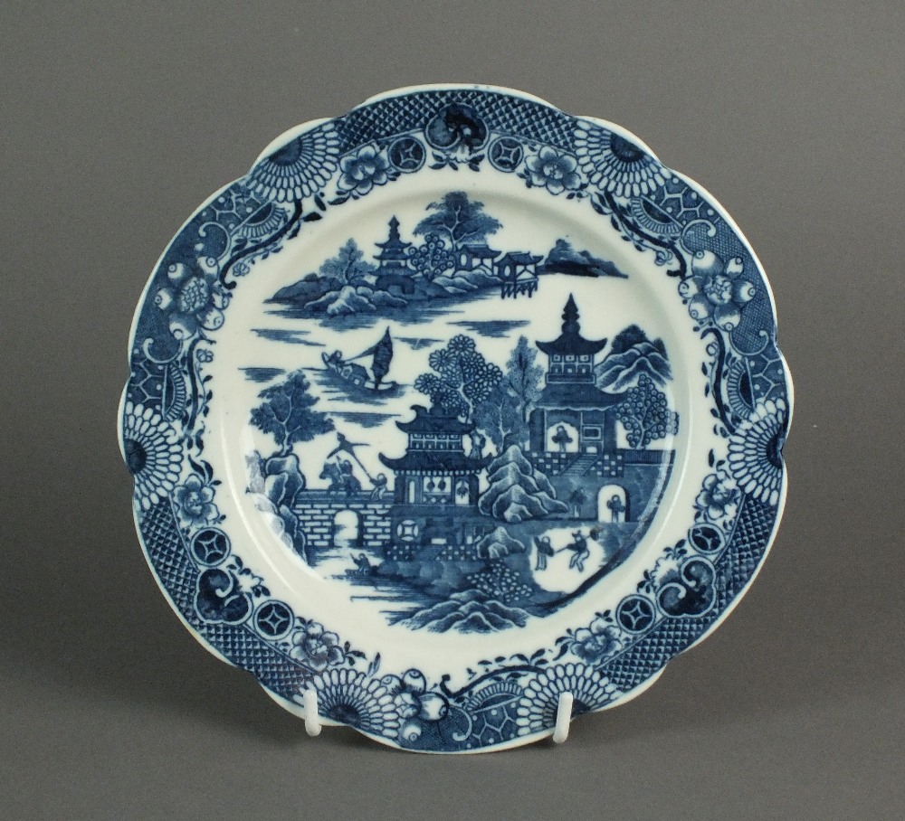 A Caughley dessert plate transfer-printed in the Temple pattern, circa 1784-92, Sx mark, 20.