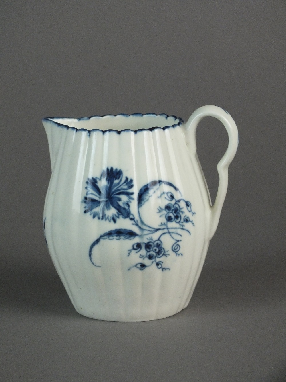 A Caughley milk jug painted with the Gillyflower I pattern, circa 1775-80, C mark, 9. - Image 4 of 4