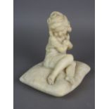 An Italian alabaster figure of a young girl on a cushion, late 19th/early 20th century,